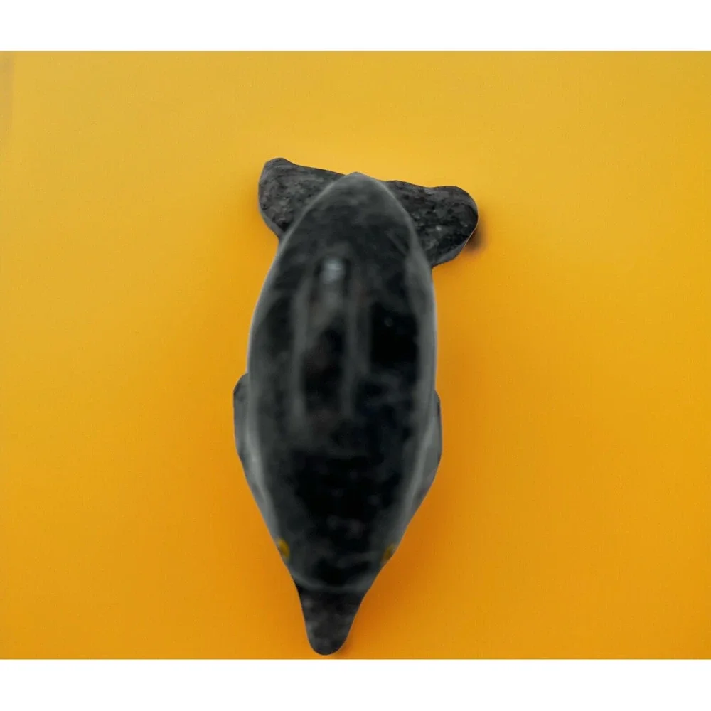 Dolphin Stone‎ Carved Animal Natural Rock Mineral Carving Mini Dark Gray Grey